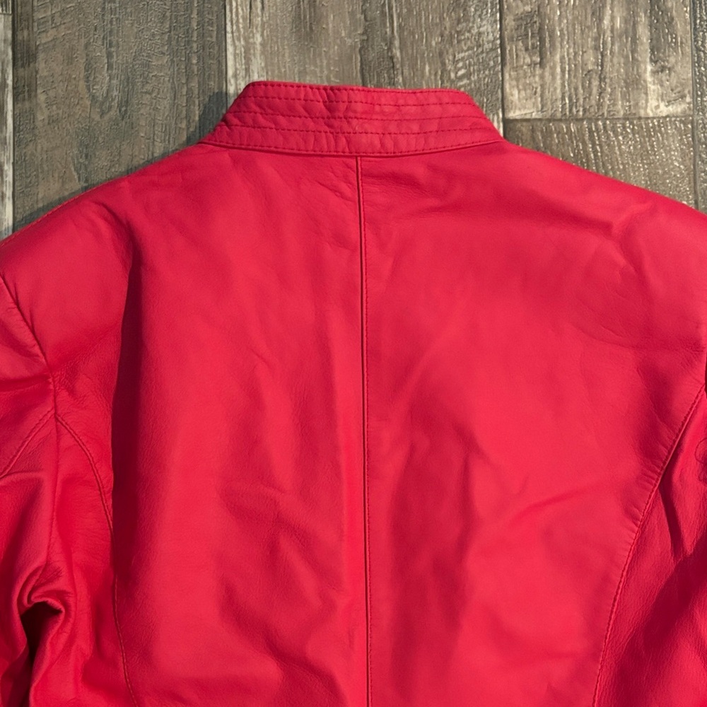 Vera Pelle Hot Pink Faux Leather Moto Jacket with Zipper Accents - Picture 11 of 14